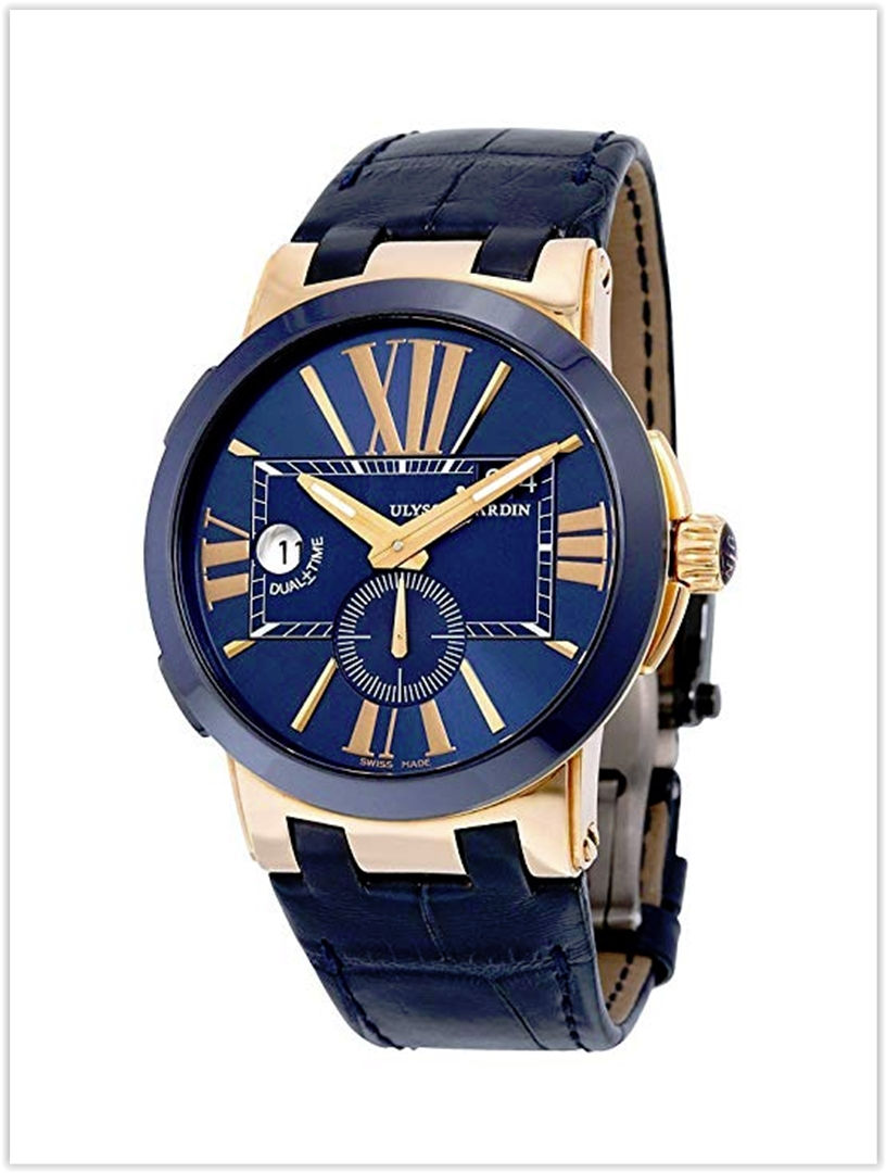 Ulysse Nardin Dual Time Blue Leather Strap Rose Gold Automatic Men's Watch