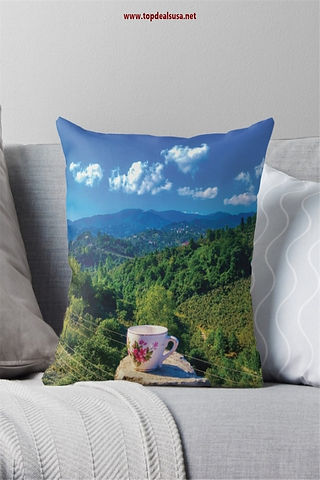 Amazing Mountain View & Coffe Throw Pillow