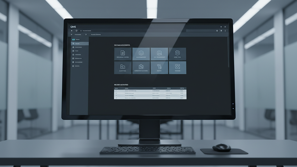 Eye-level view of a computer screen displaying a quality management system interface