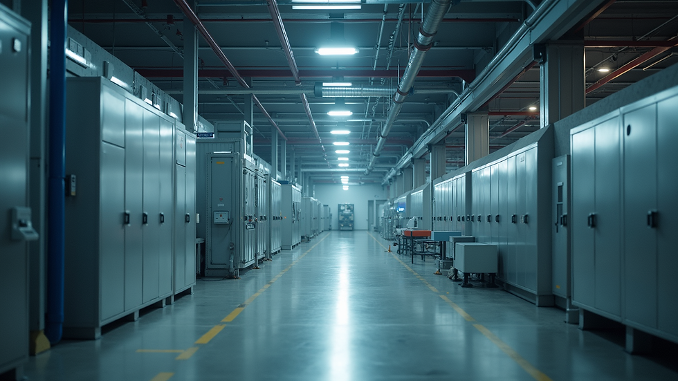 Eye-level view of a modern industrial facility with security systems