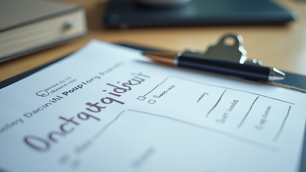 Close-up view of a checklist and pen on a clipboard