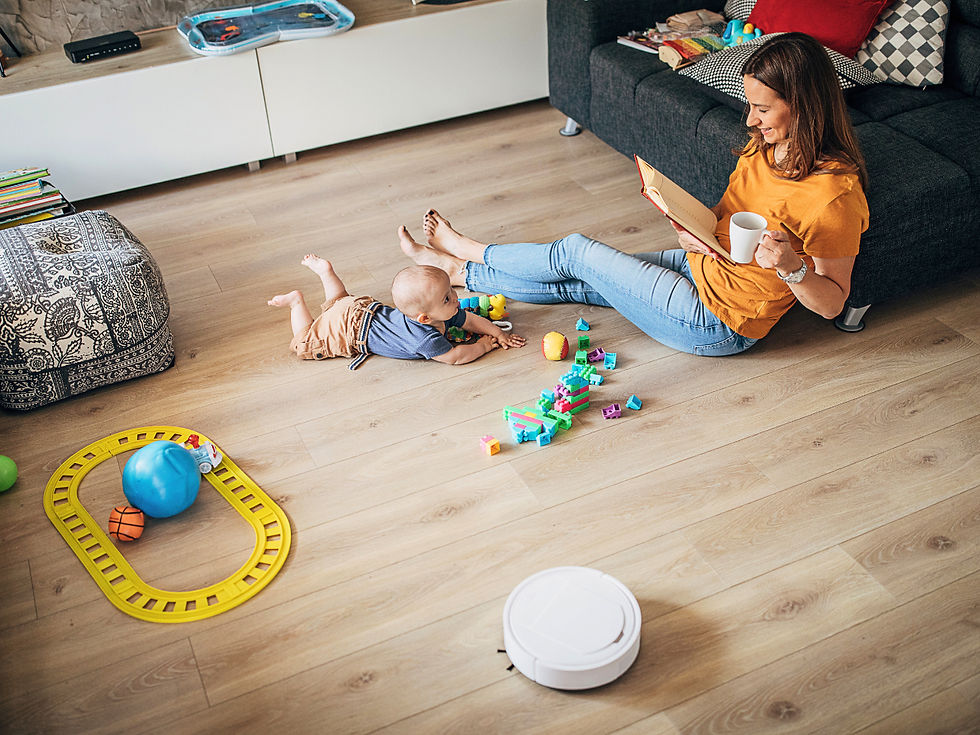 A time-lapse video showing a robot vacuum cleaning a living room.