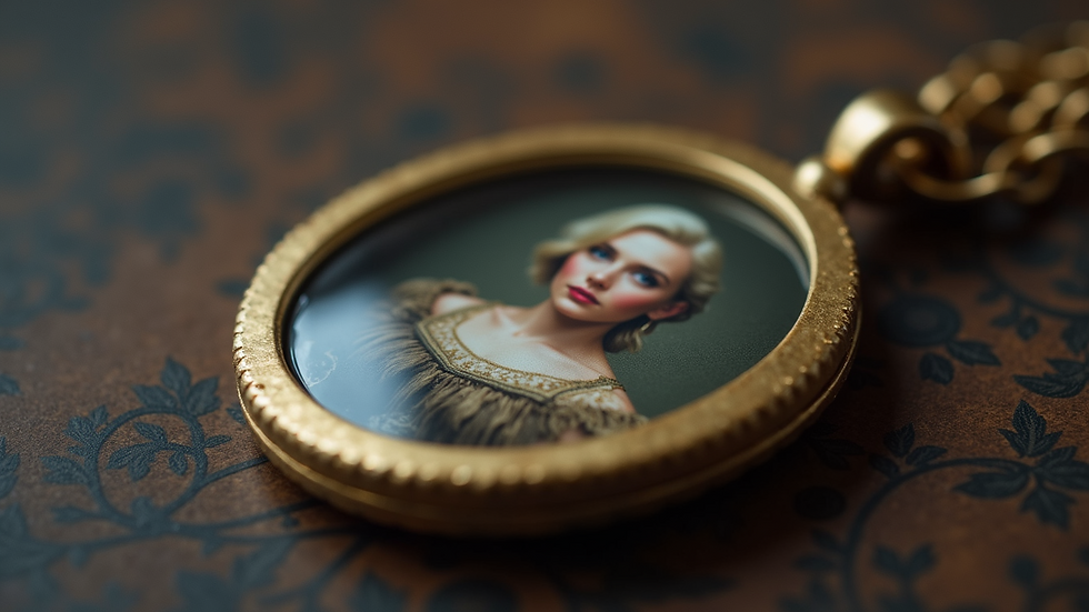 Close-up view of a locket with a hidden photo inside