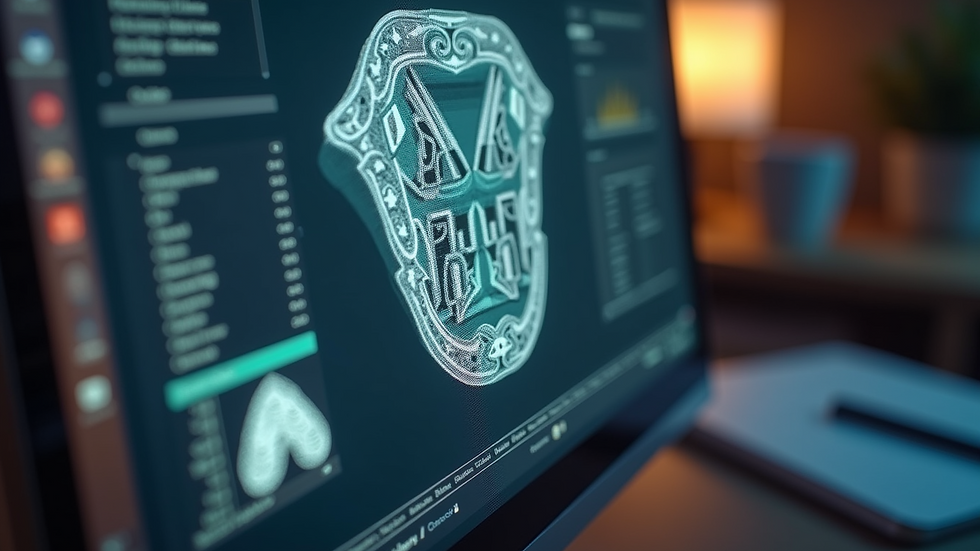 Eye-level view of a computer screen displaying a 3D jewelry design