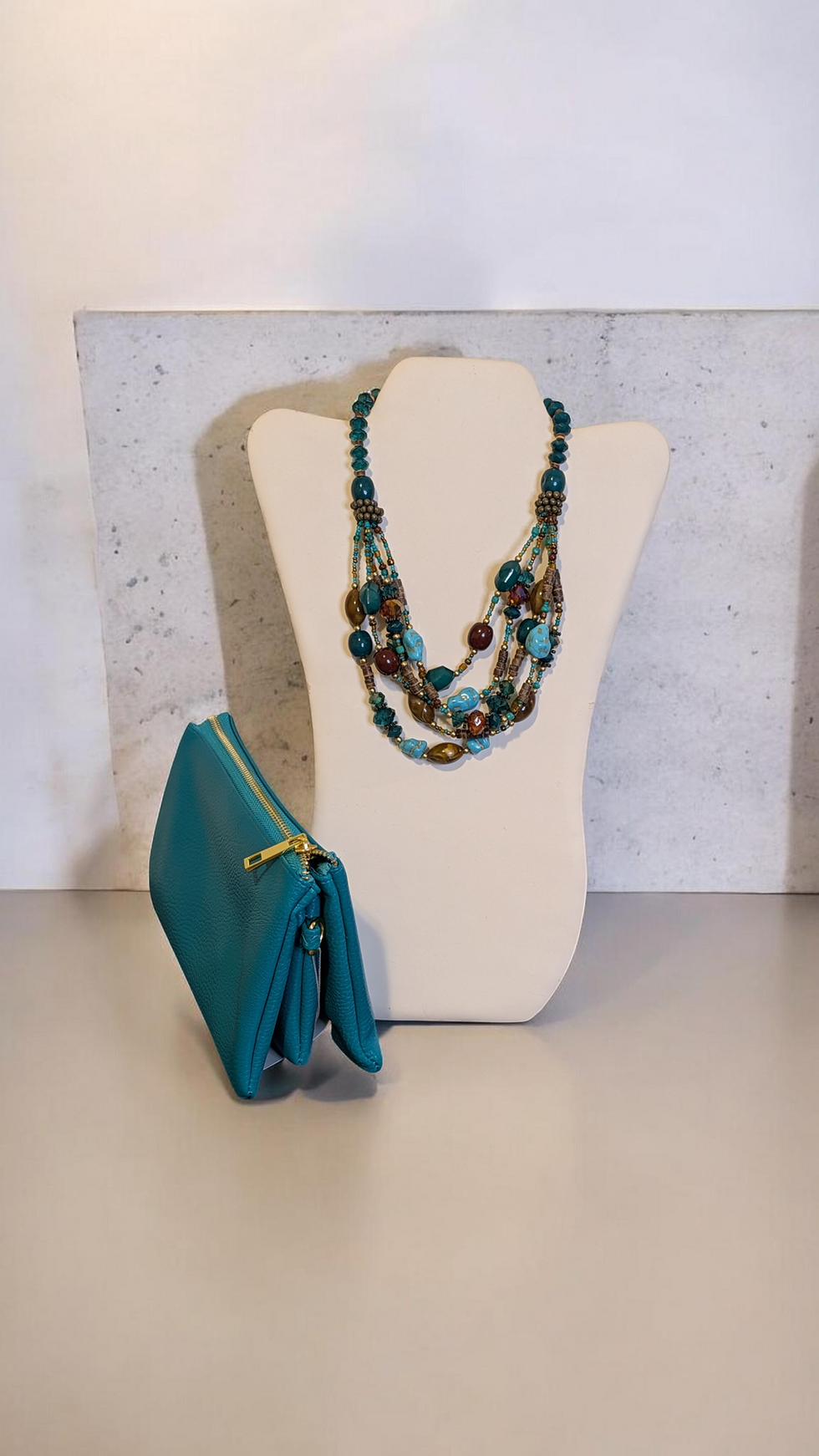 Thumbnail: Turquoise & Earth-Tones Convertible Clutch & Statement Necklace Bundle