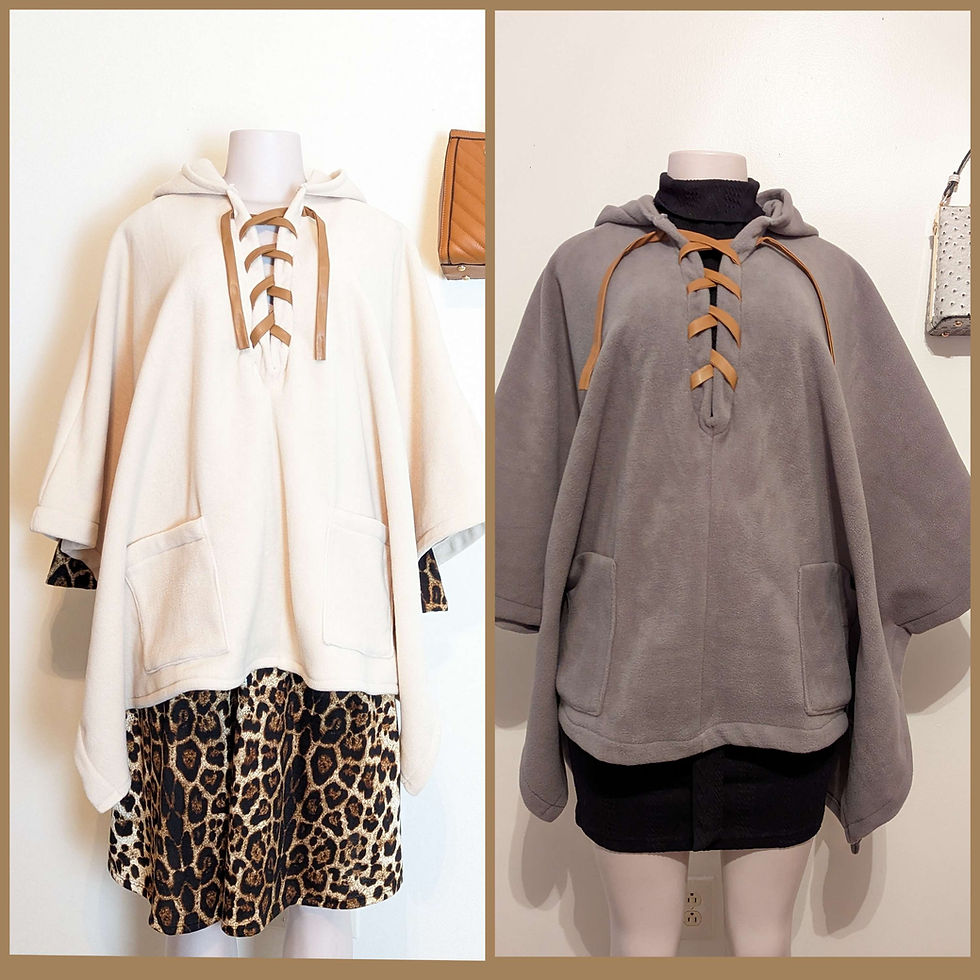 Thumbnail: Cream and gray poncho front view