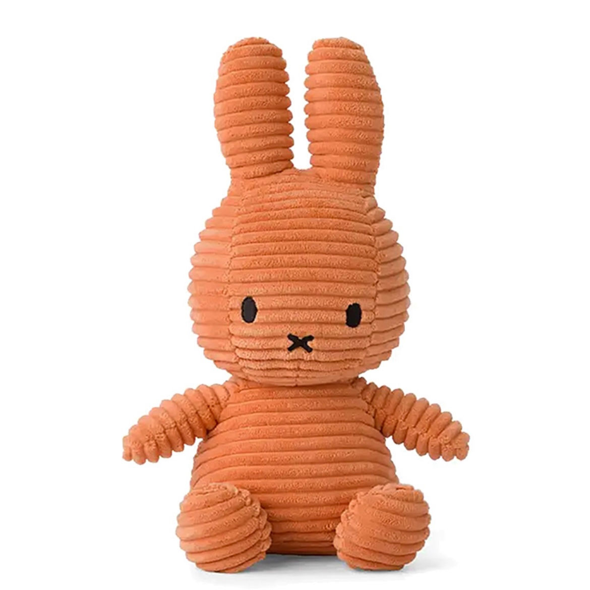 pumpkin coloured miffy plush toy in corduroy fabric- front view