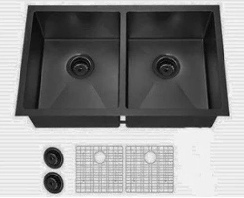 Square Black Double Stainless Steel Workstation