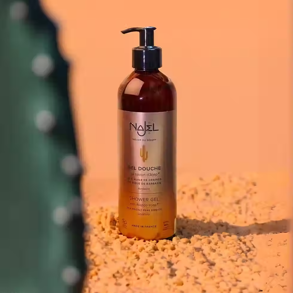 Najel Shower Gel with Prickly Pear Seed Oil 500ml front view, for dry and sensitive skin, certified organic