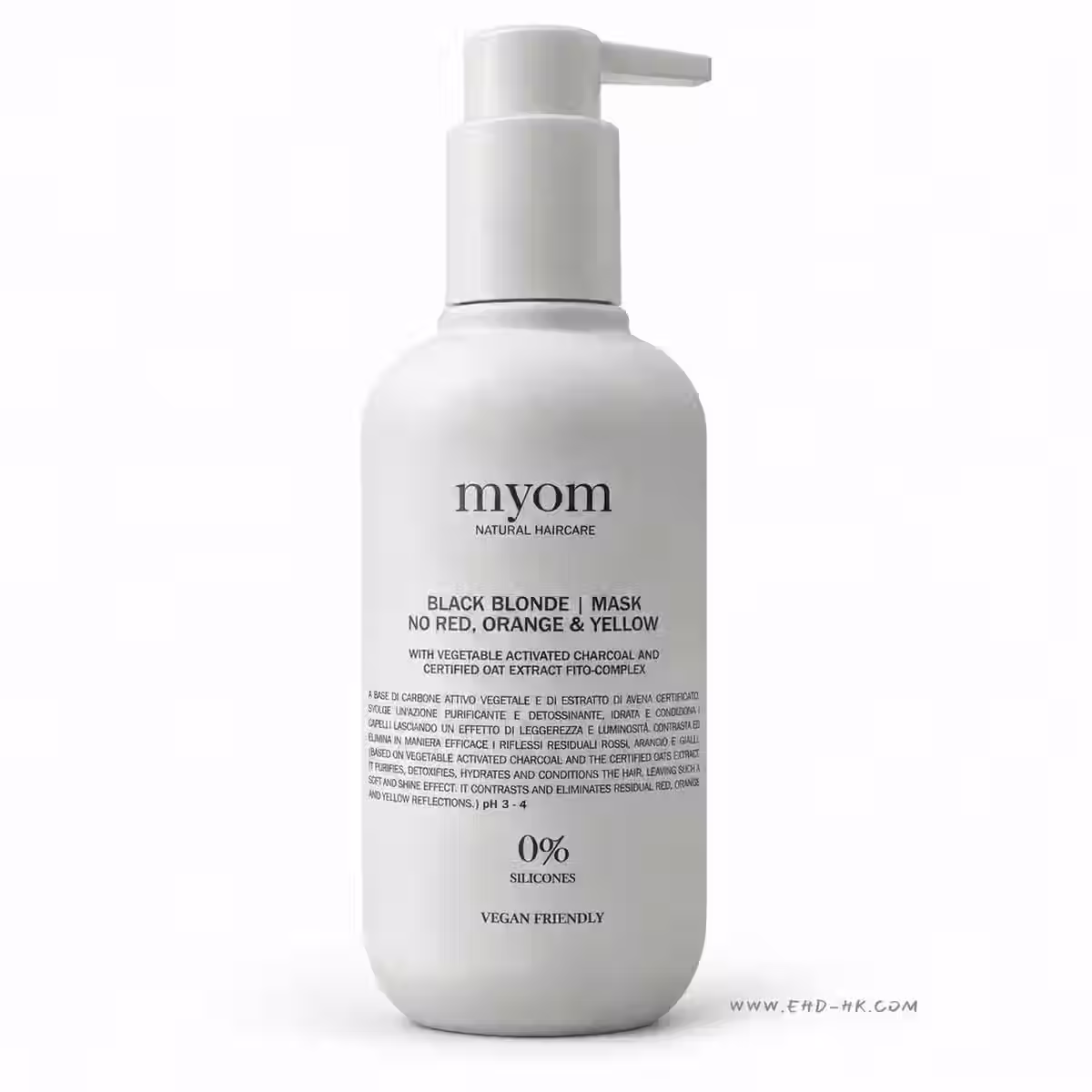 MYOM Black Blonde Mask 250ml white pump bottle on a clean white background
