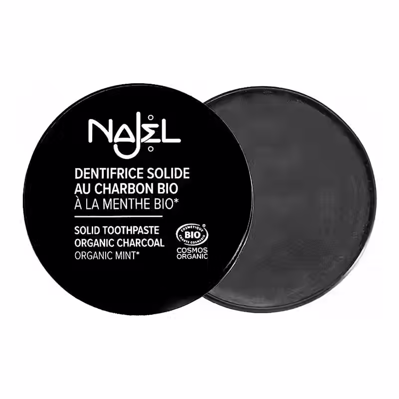Thumbnail: Najel Solid Toothpaste Organic Charcoal open jar with black toothpaste