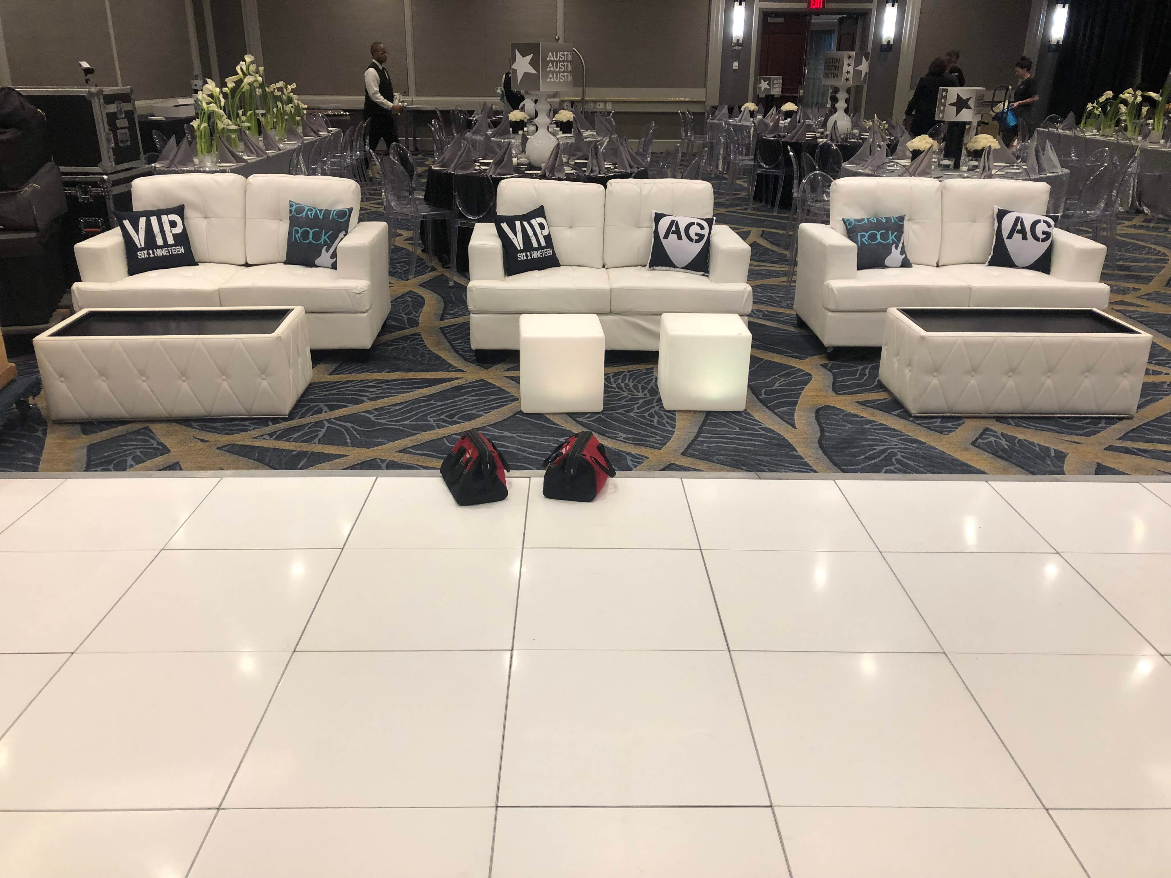 White Leather Love Seat Rental