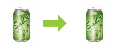Green arrow pointing from an aluminum soda can to an identical one