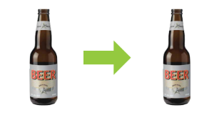 Green arrow pointing from a beer bottle to an identical one