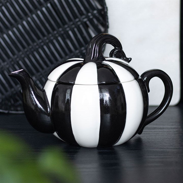Thumbnail: Black and white striped pumpkin teapot