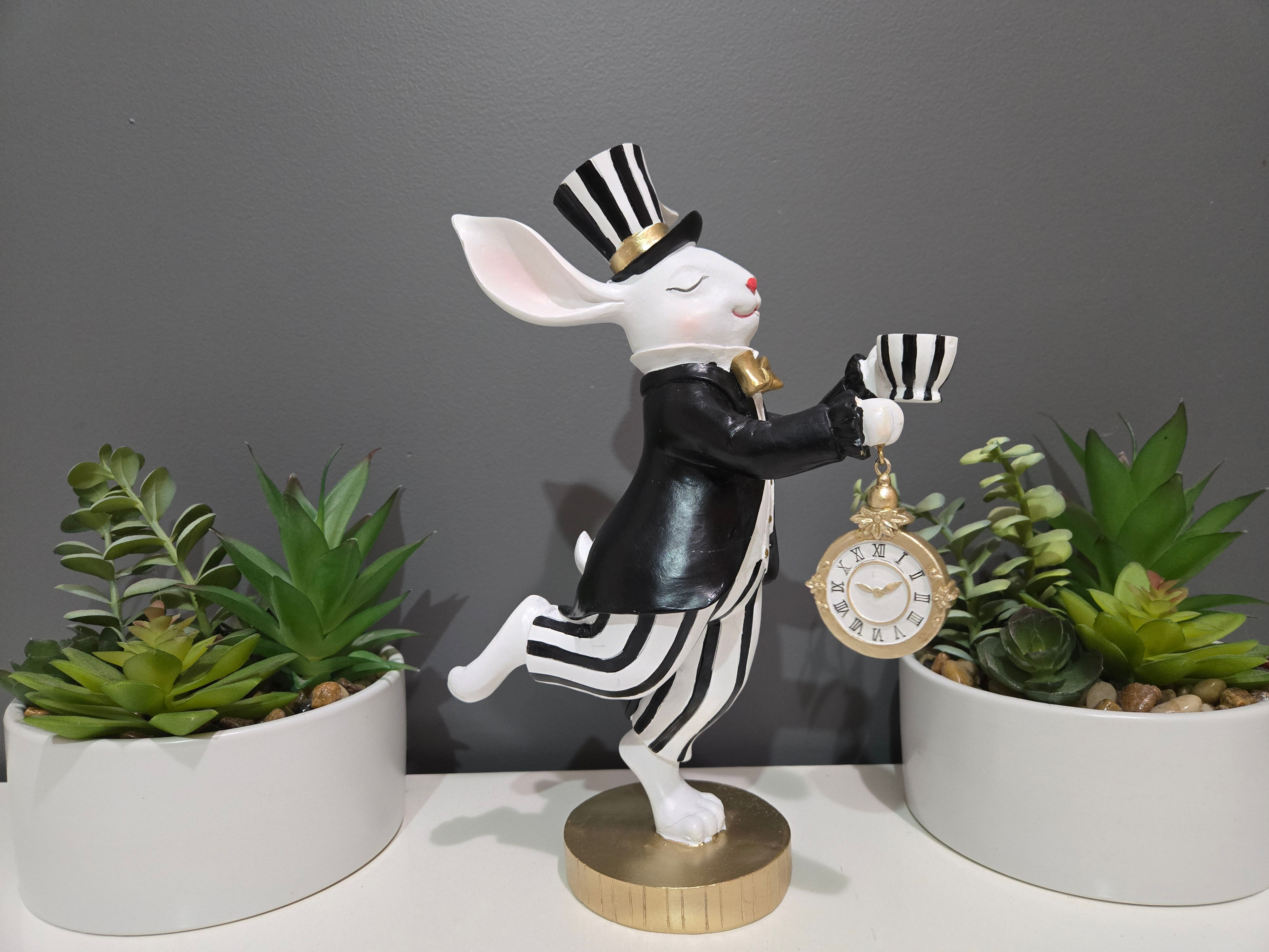 Mad hatter bunny black white gold