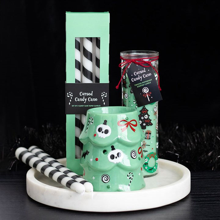 Thumbnail: Set of 3 black and white candy cane taper candles