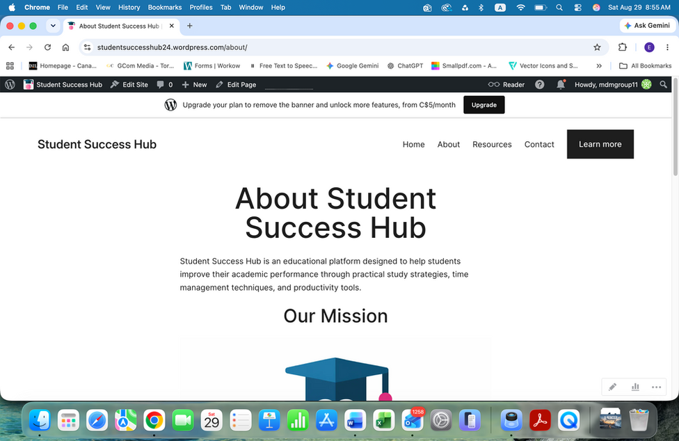 Student Success Hub About page presenting the website mission and student support purpose