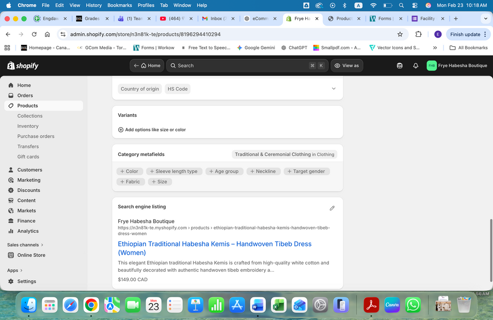 Screenshot Product info