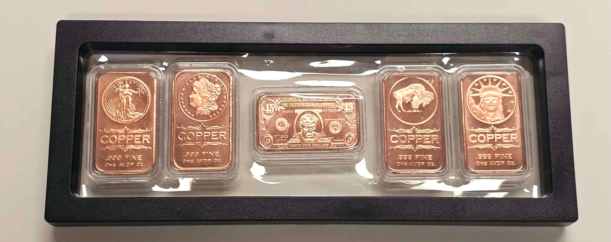 Set of 5 USA 1 AVDP oz copper bullion bars  Cu 0.999
