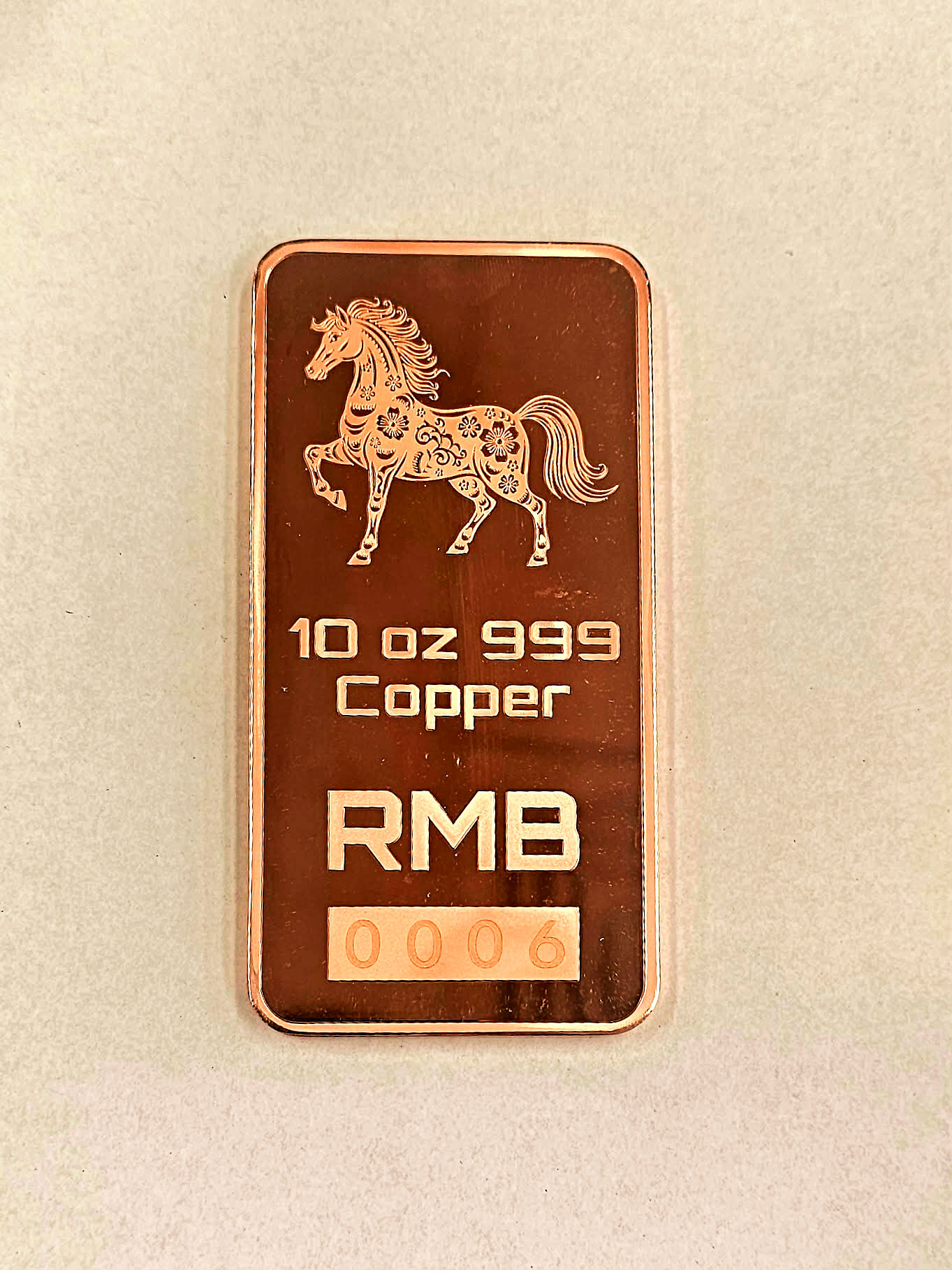 10oz Year Of The Horse  Copper Bar RMB - Serial Number | Collectable