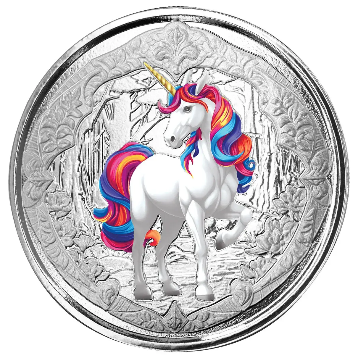 2024 Fiji Unicorn "Blossom" 1 oz Silver Rainbow Color Coin-Scottsdale