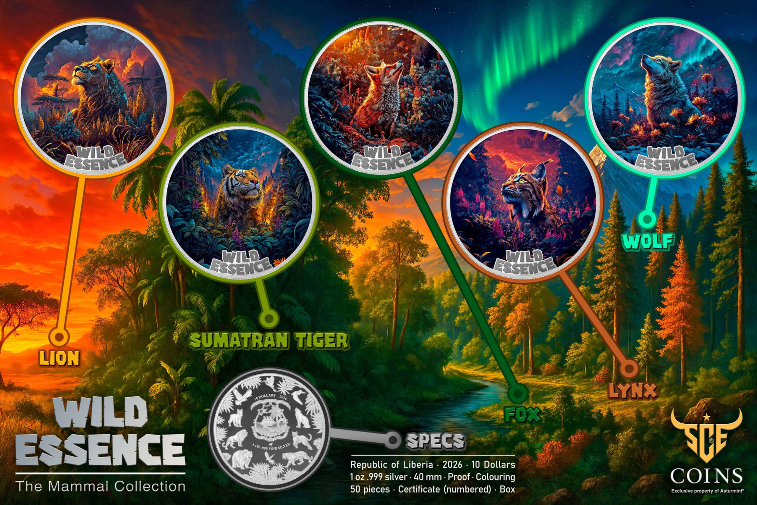 Liberia 2026 - Wild Essence - Mammal Collection - 5 x 1 oz .999 silver coin