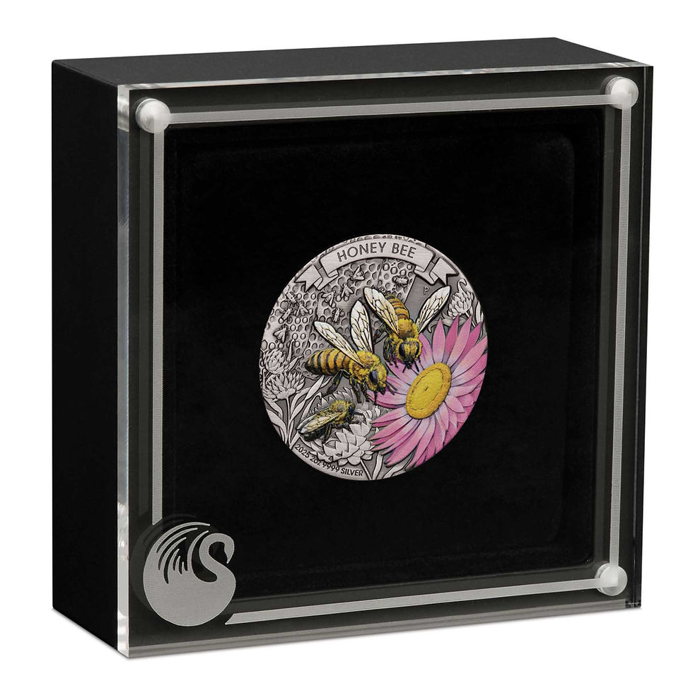 Thumbnail: Honey Bee 2025 2oz Silver Antiqued Coloured Coin