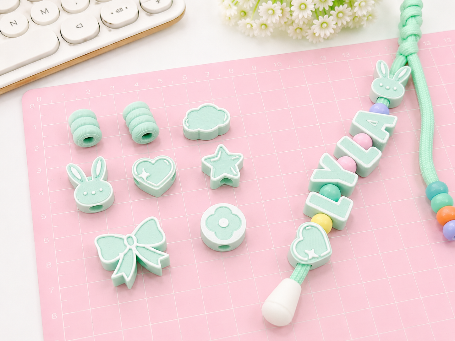 Figuras para llaveros CHUNKY - Blanco con Menta