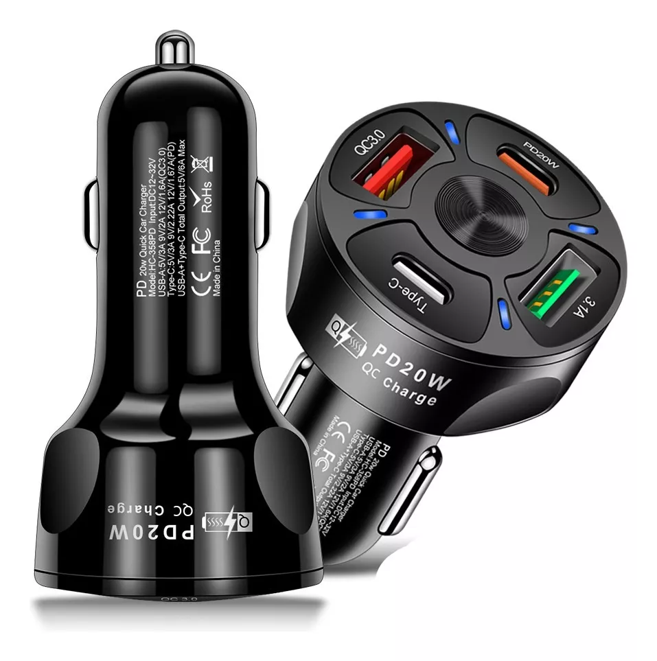 縮圖：Cargador Rapido 2 Usb Y 2 Tipo C Para Auto