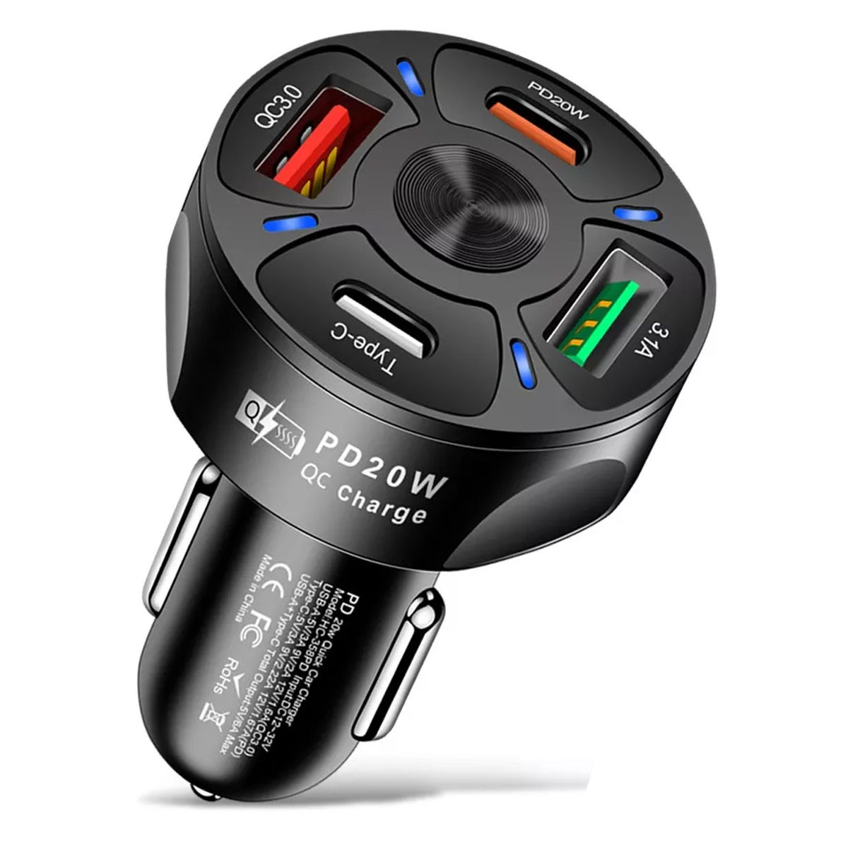 Cargador Rapido 2 Usb Y 2 Tipo C Para Auto