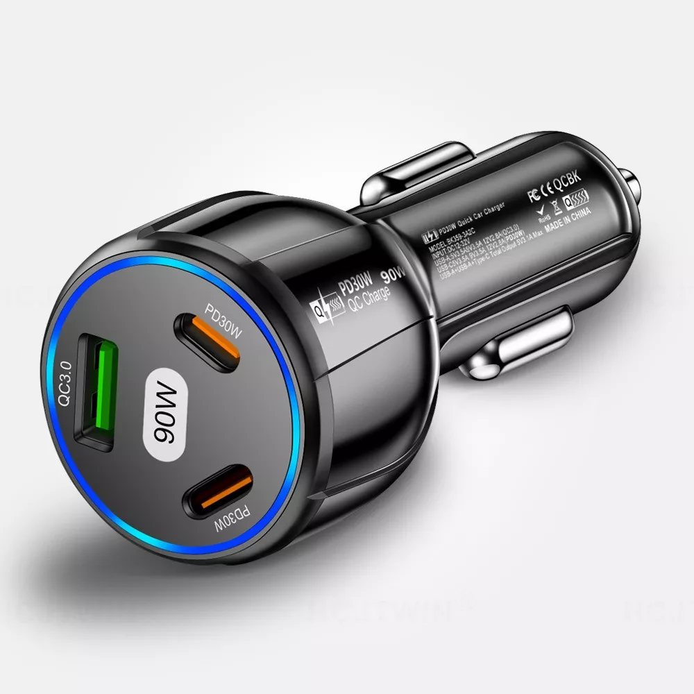 Cargador Rapido 1 Usb Y 2 Tipo C Para Auto