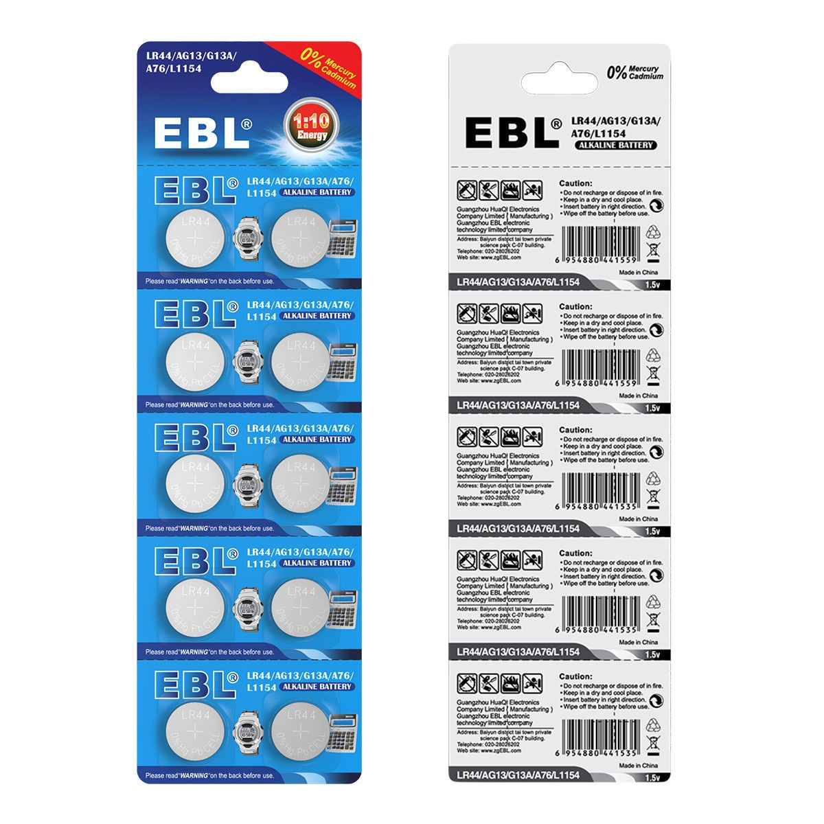 Pilas Alkalina LR44 AG13 Relojes Auriculares etc, Marca EBL