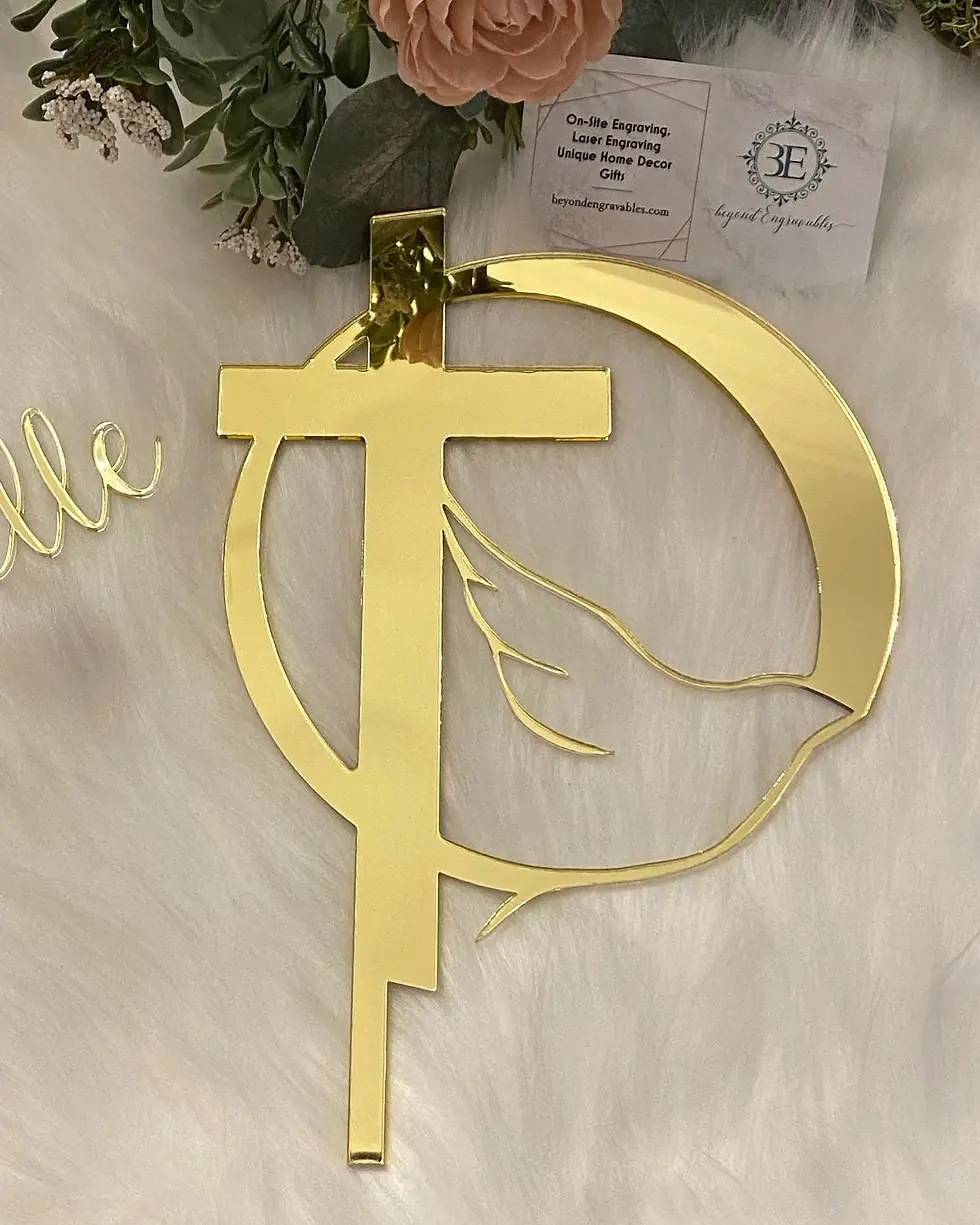 Thumbnail: Religious cake topper, cross with a dove, holy spirit topper, confirmation toppe