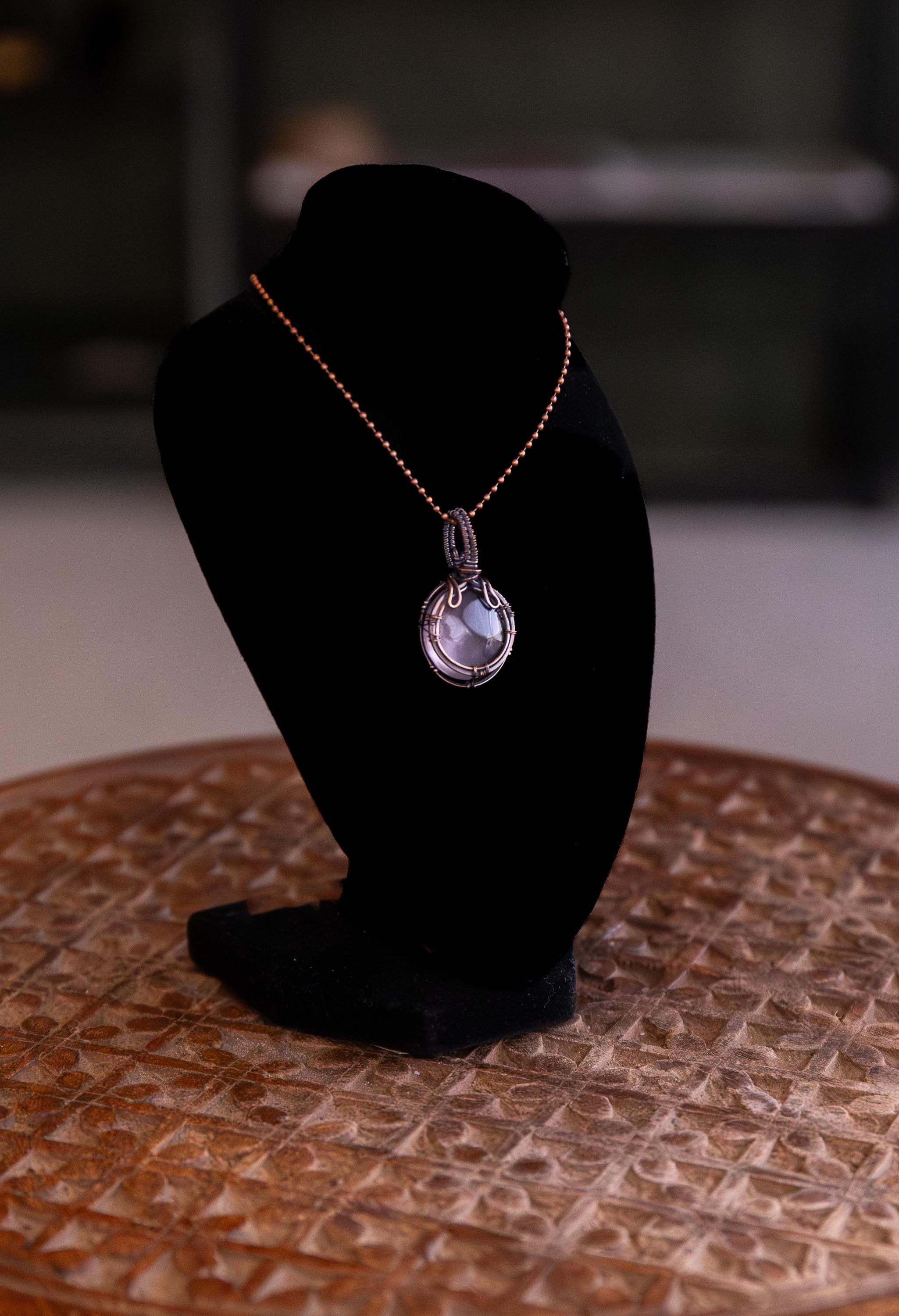 Amethyst Copper Wire Wrapped Mini Pendant with 40cm / 16 inch Ball Chain