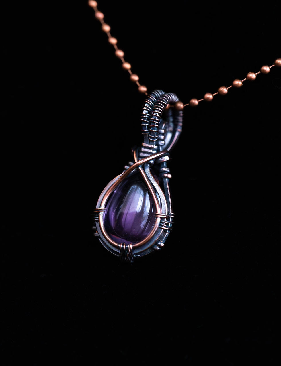 Thumbnail: Amethyst Copper Wire Wrapped Mini Pendant with 40cm / 16 inch Ball Chain