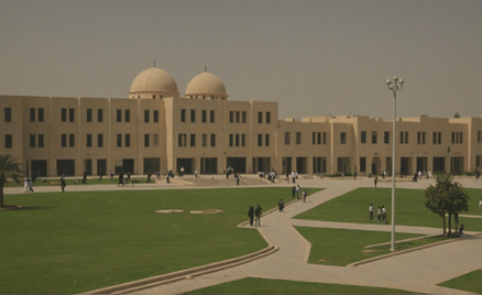Academic building and students in the Middle East