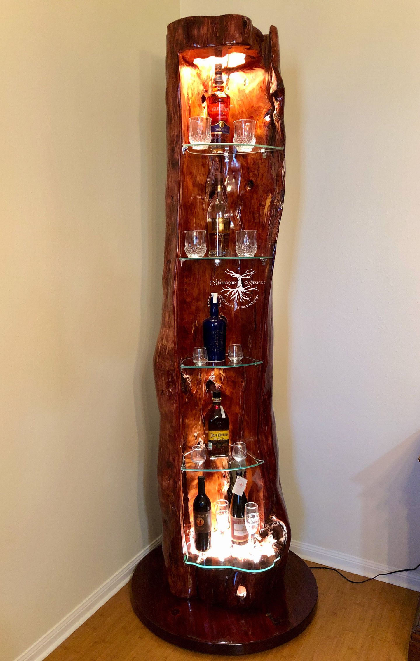 Rustic Bar with Glass Shelves