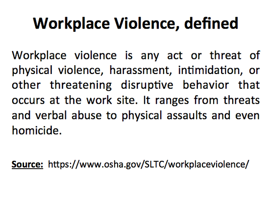 Workplace Violence Defined Workplace Violence Defined