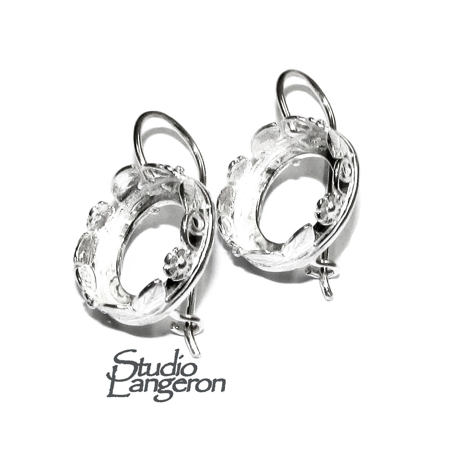 14mm 925 Silver Blank Earrings with Bezel Cup - Jewelry Making Kit