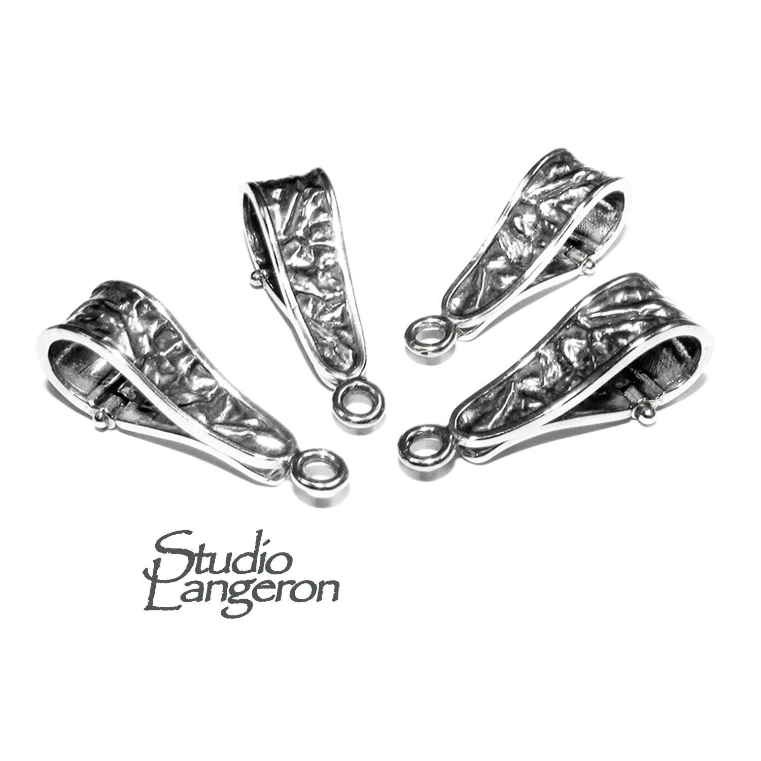 925 Sterling silver decorative Pendant Bails with button, Jewelry making, Fin...