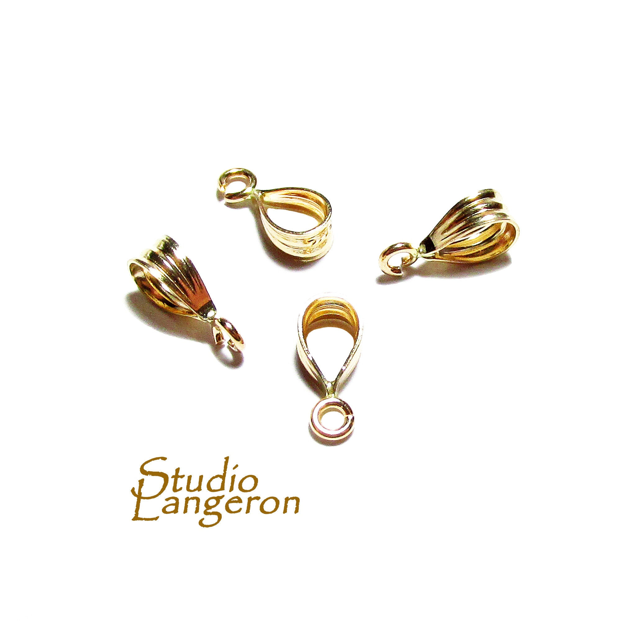 14K Solid gold grooved bail With fixed open ring size 9.5x3.0 mm, Solid gold ...
