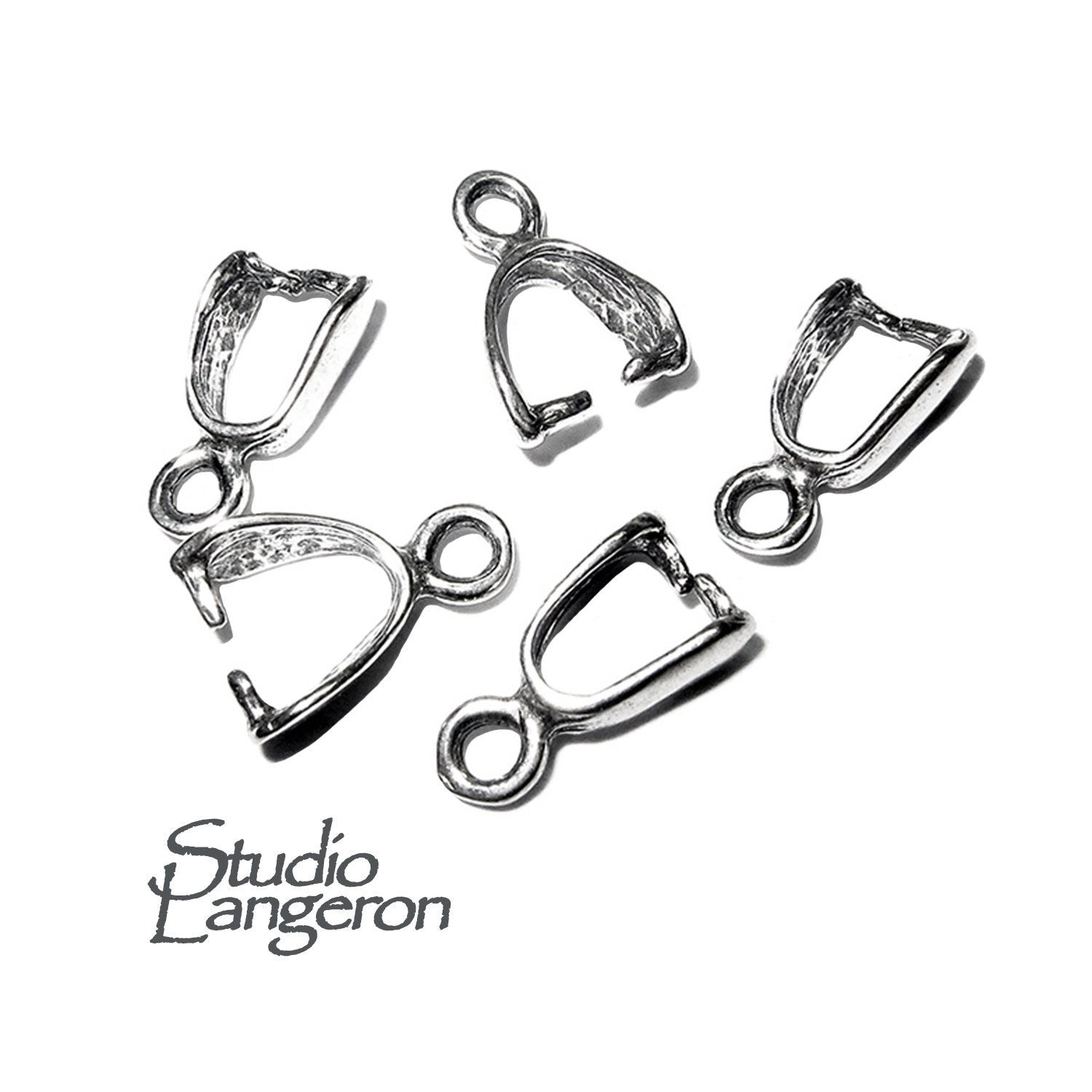 925 Sterling silver Small Pinch Pendant Bail with Ring, silver Bail, Bail fin...