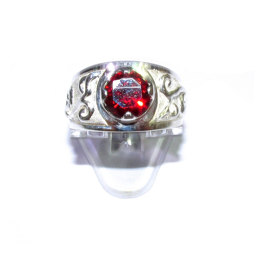 Thumbnail: Garnet Statement Ring, 925 Sterling Silver, Handmade, Size 8