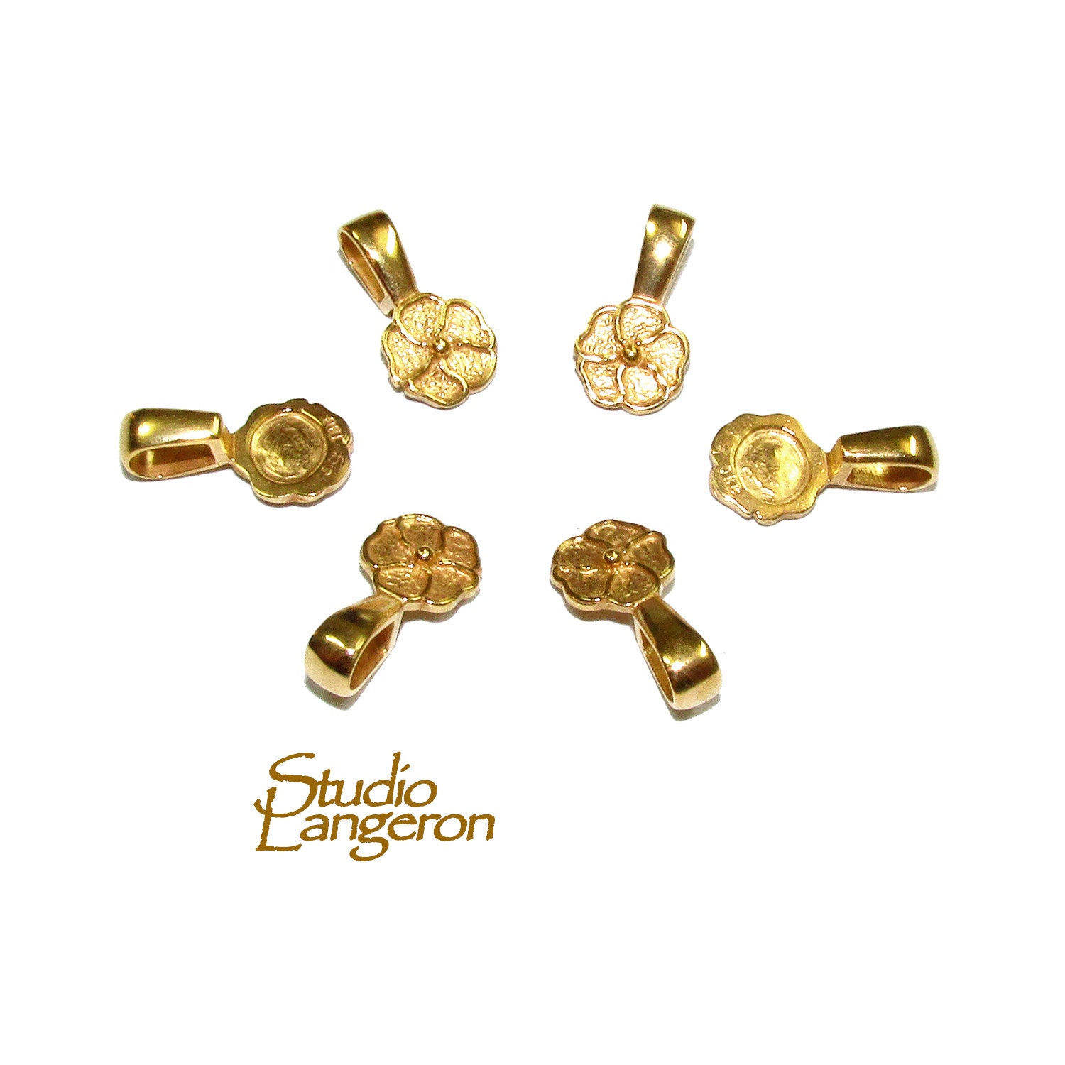 14K Gold Filled Flower Glue-on Pendant Bail with Loop - 1 Piece
