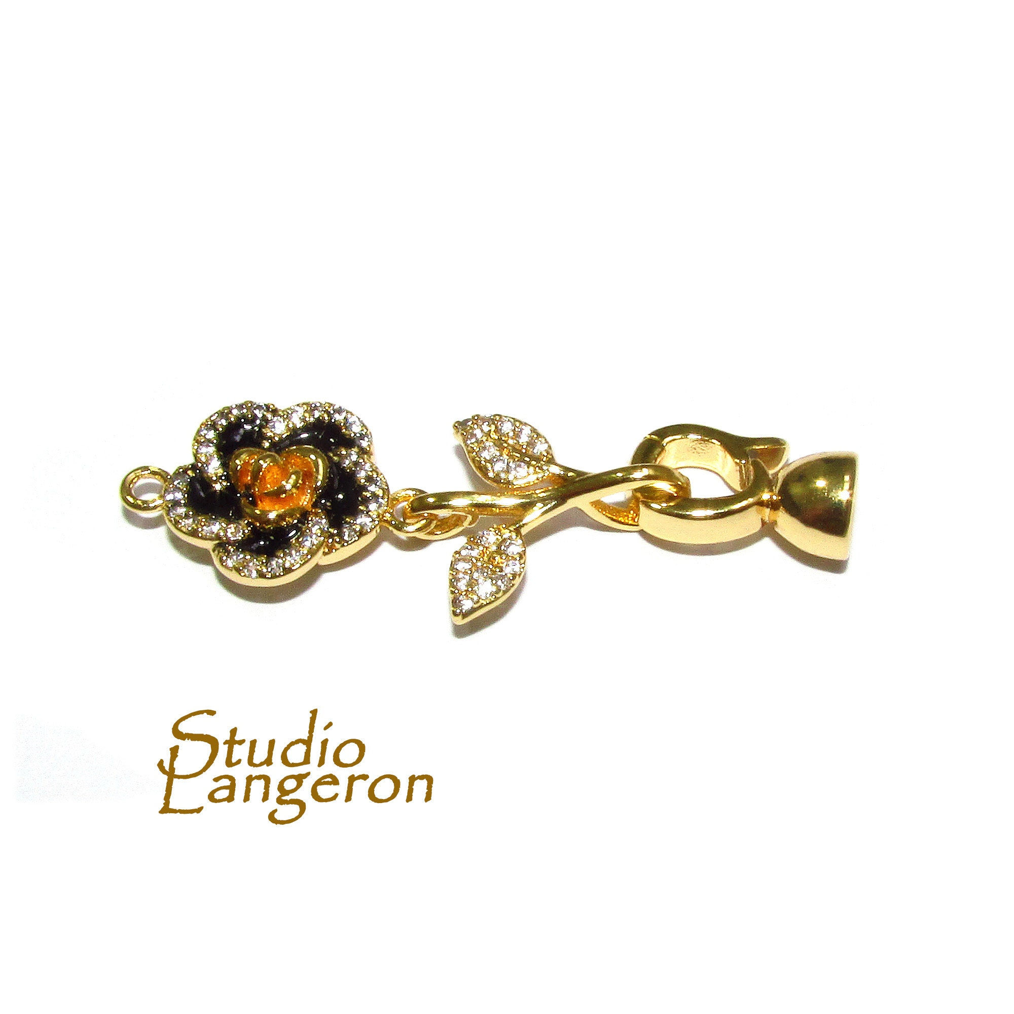 14K Gold Filled Hook Eye Large Clasp with Enamel - 1 piece