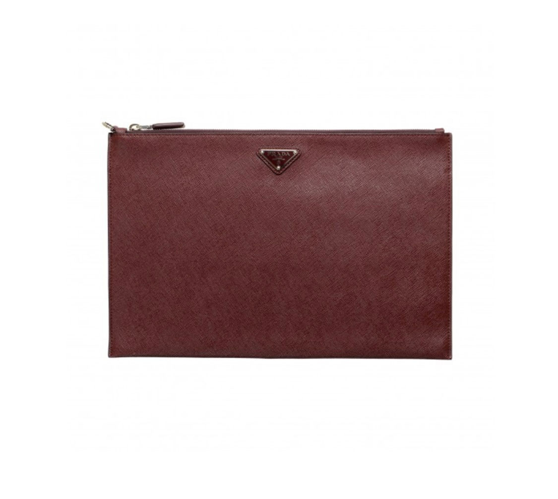 Prada: Saffiano Mahogany Leather Bag