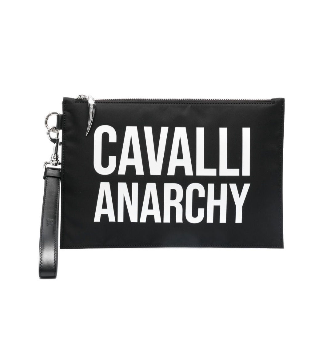 Roberto Cavalli: Slogan-Print Clutch Bag