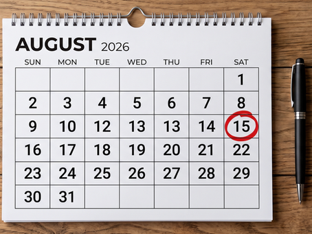 August 2026 calendar with the 15th circled or highlighted as the ISC2 CC exam retake date.