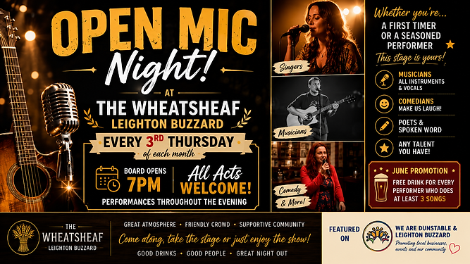 Open Mic Night at The Wheatsheaf Leighton Buzzard FREE to Enter Event with Angie Soulful Singer